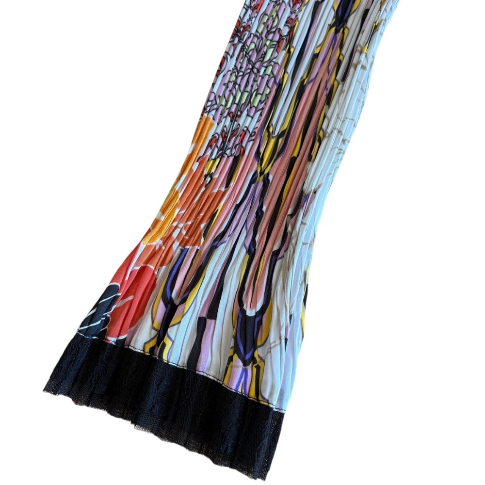 Alberto Makali‎ Y2K Pleated Floral Blouse Ruffle Neck Applique Art to Wear Sz L - Picture 4 of 8